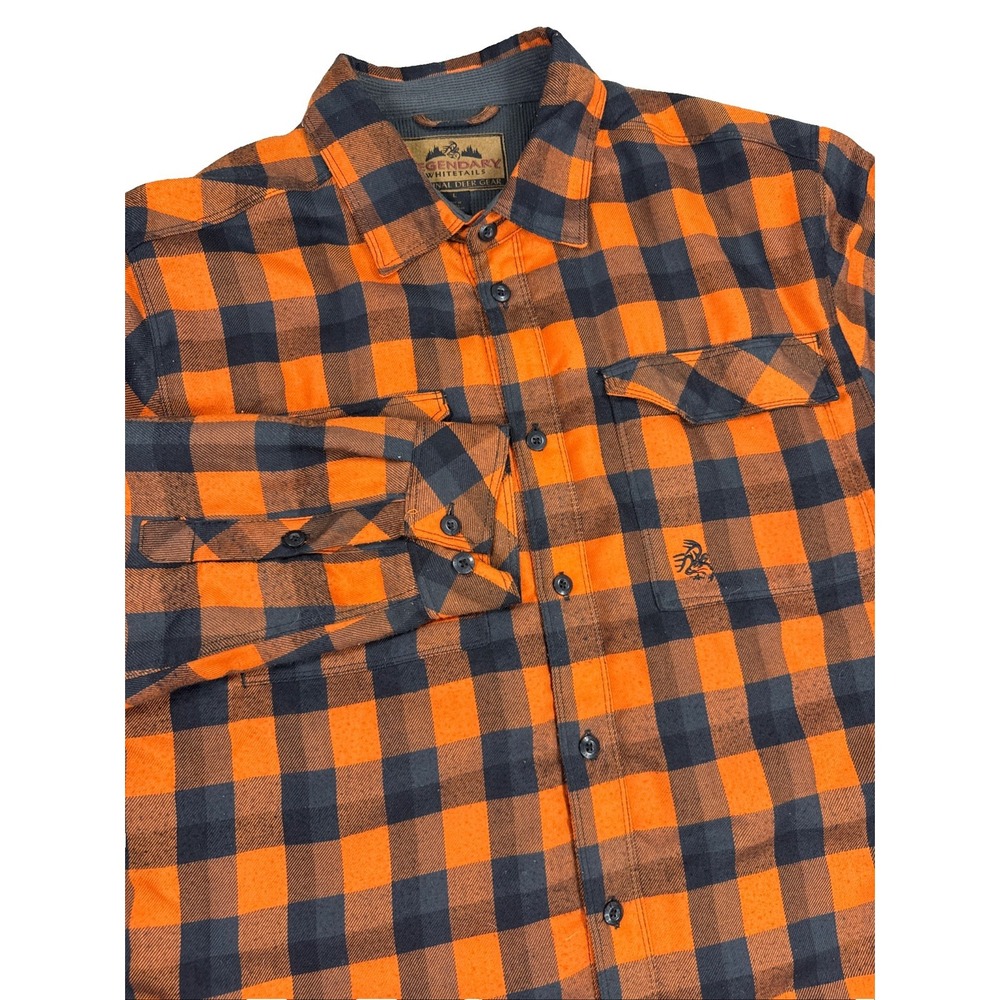 Legendary Whitetails Mens Shirt Flannel Shacket Large Black Orange Plaid